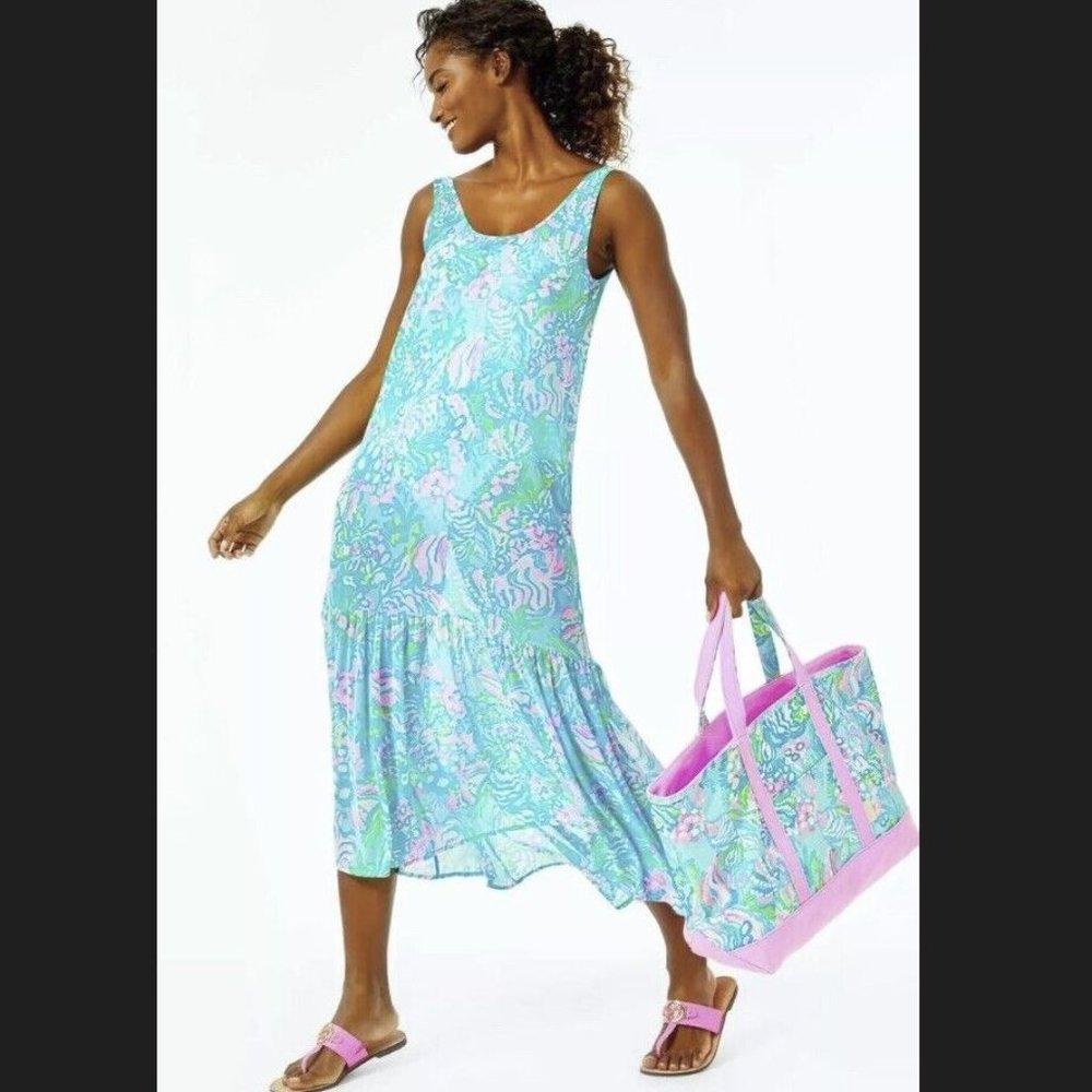 LILLY PULITZER Camellia Cover Up Dress in Blue Ibiza Aqua la Vista SZ XS